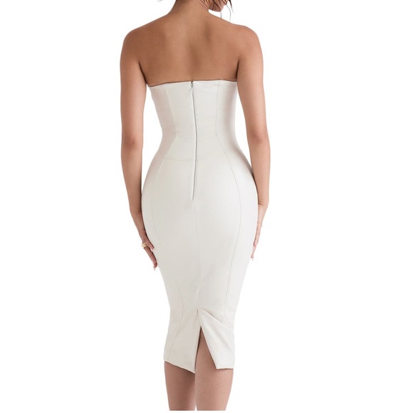 HOUSE OF CB Camilla Strapless Faux Vegan Leather Body-Con Dress $269 Ivory Small - Picture 2 of 16